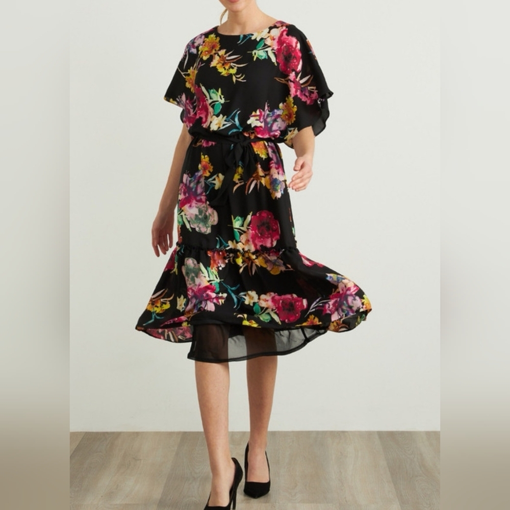 JOSEPH RIBKOFF floral chiffon dress in multicolor NWOT